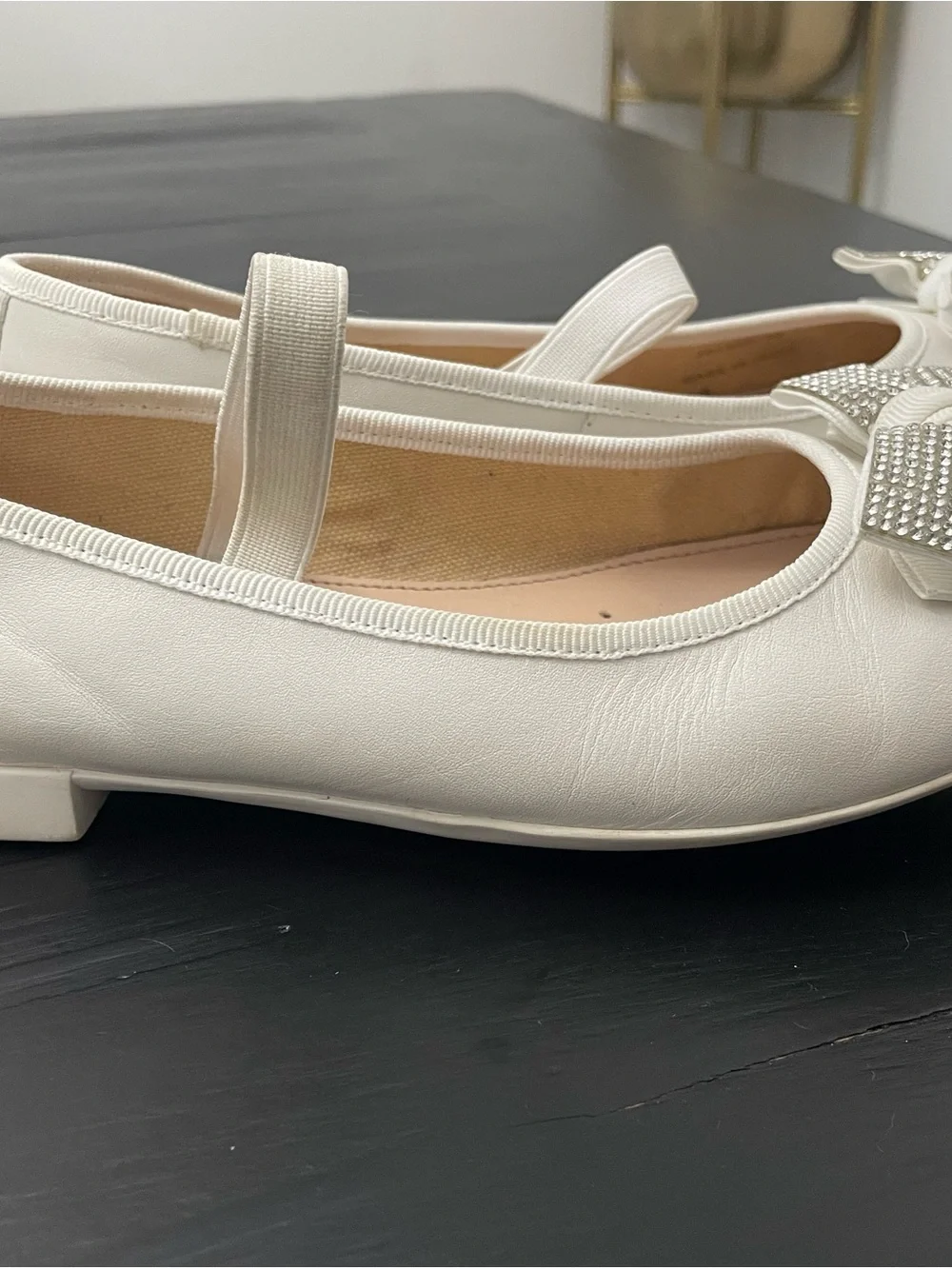 Geox Ivory Plie Ballet Flats with Rhinestone Bow
